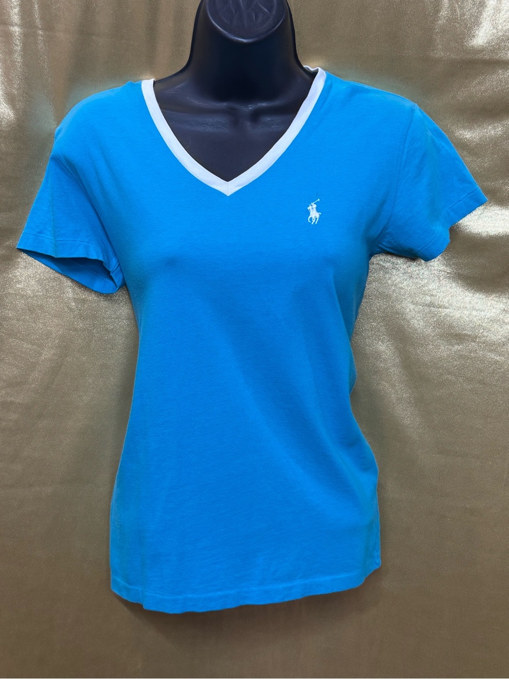 Ralph Lauren Sport Turquoise V-Neck Tee - Size S (100% Cotton)